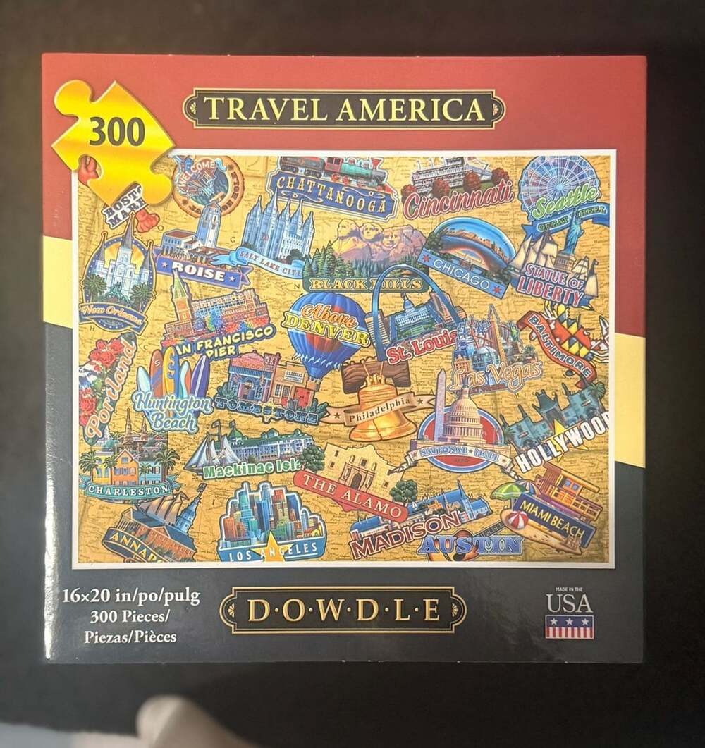 Travel America and Rome 300 Piece 16x20 Jigsaw Puzzle Dowdle Folk Art Stickers L
